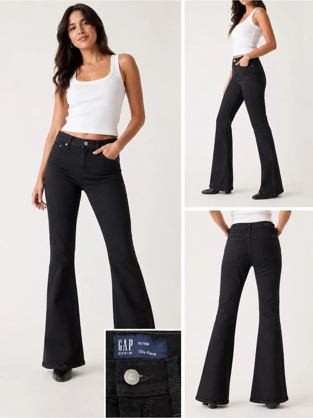 ✨GAP Denim 70s Flare Jeans Black Retro Wide Leg Women’s Jeans Black Size 10/30R - Picture 1 of 15